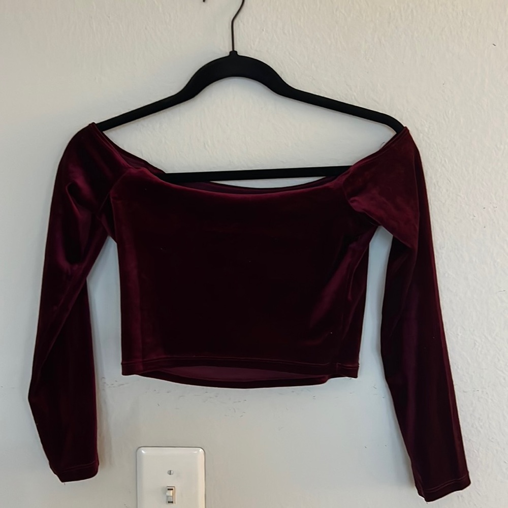Off the shoulder crop top. Red velvet. Like new. Size medium
